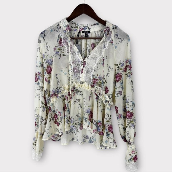 Buffalo David Bitton Julieann Long Bell Sleeve Floral Chiffon Blouse. NWT.size S - Picture 12 of 12